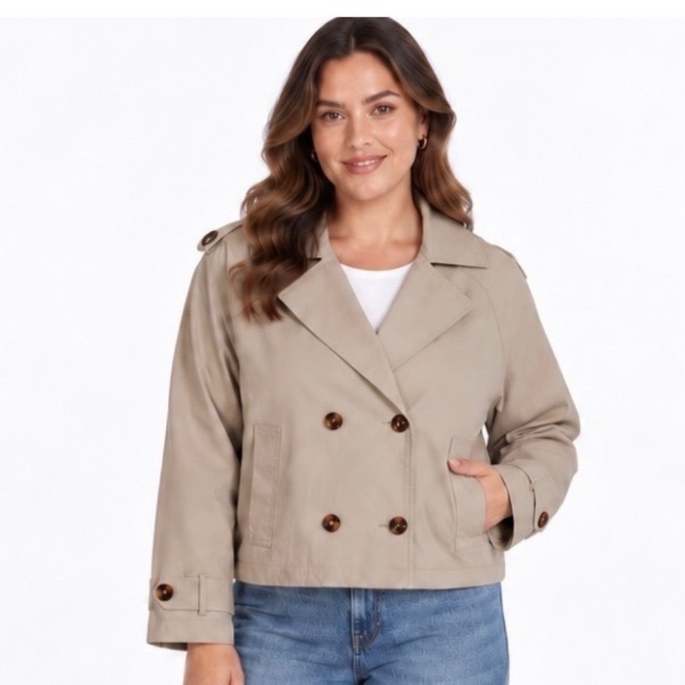 NEW Rebecca Minkoff XL Cropped Trench Coat Khaki Beige Double Breasted NWT